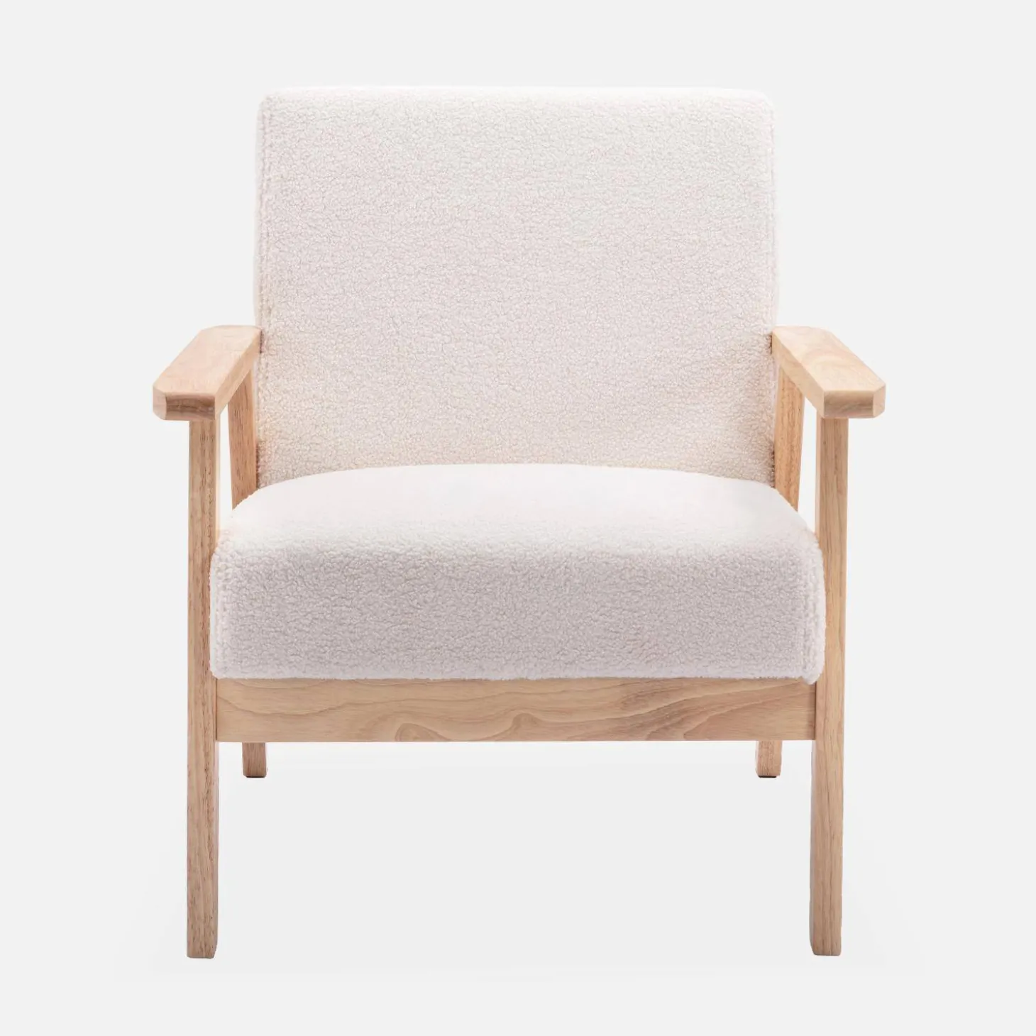 Banco y sillón borreguito y madera de caucho