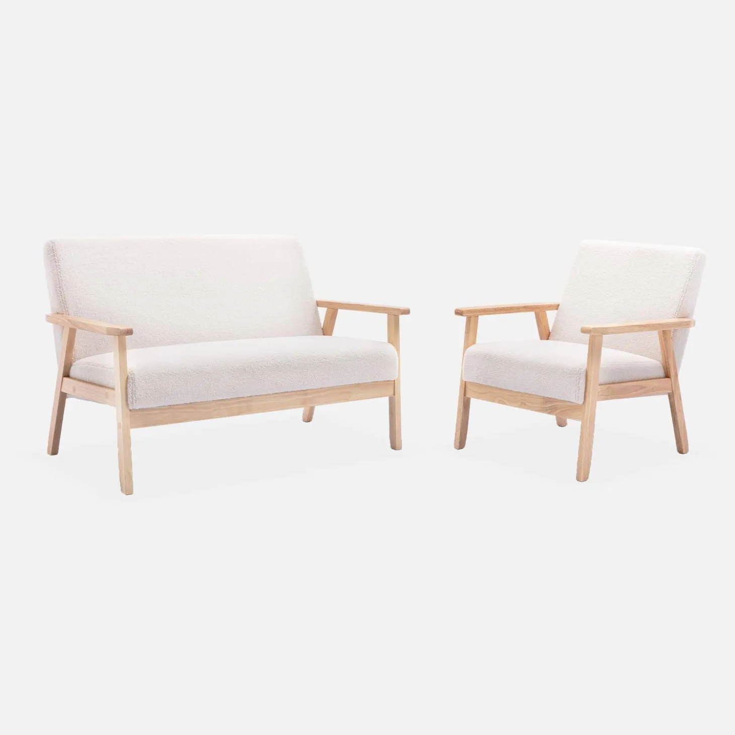Banco y sillón borreguito y madera de caucho