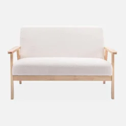 Banco y sillón borreguito y madera de caucho