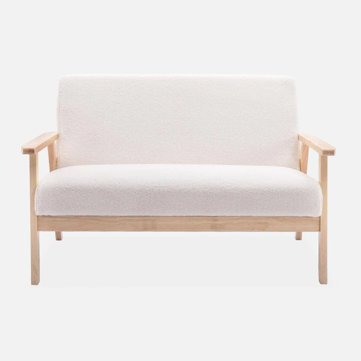 Banco y sillón borreguito y madera de caucho