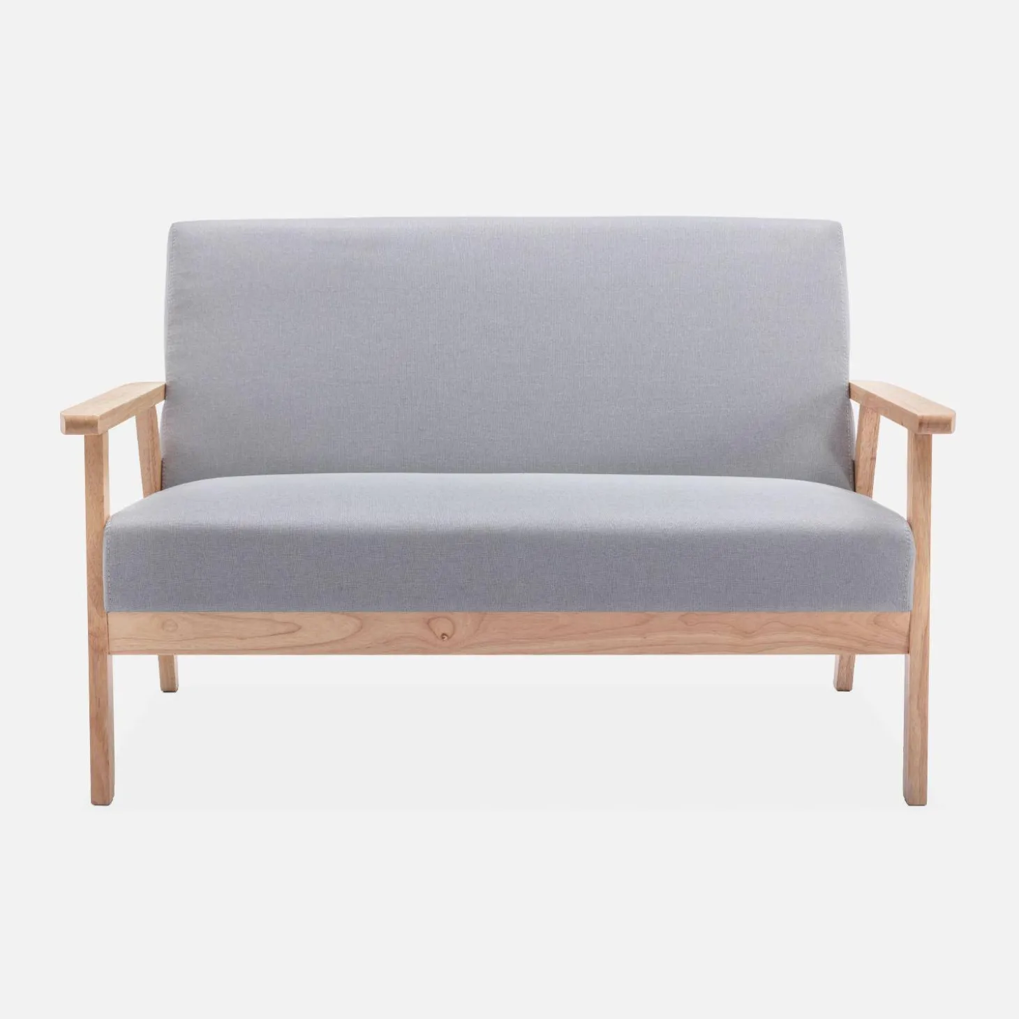 Banco y sillón de madera y tela, 3 plazas