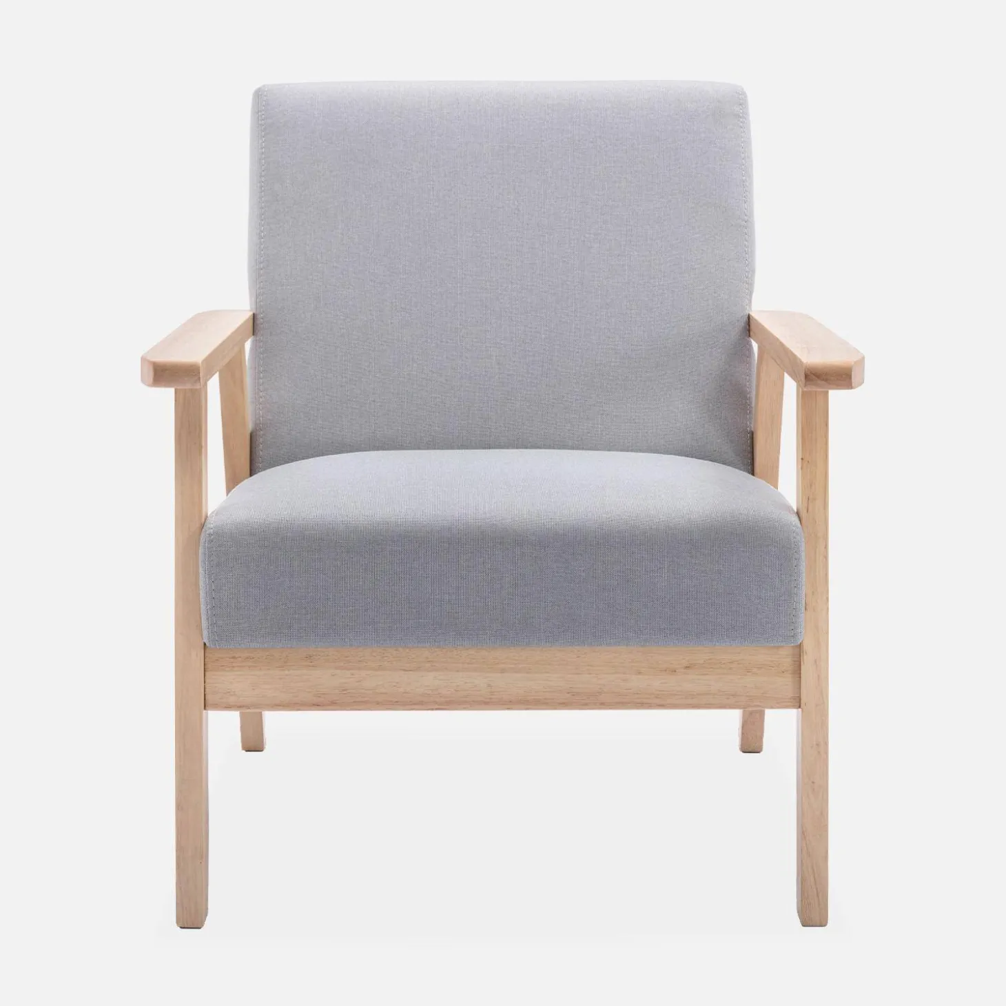 Banco y sillón de madera y tela, 3 plazas