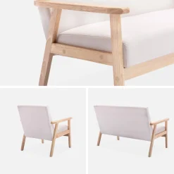 Banco y sillón de madera y tela, 3 plazas