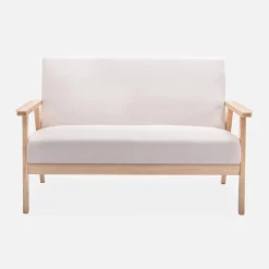 Banco y sillón de madera y tela, 3 plazas