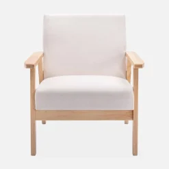 Banco y sillón de madera y tela, 3 plazas