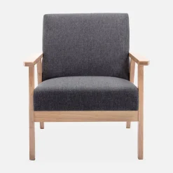 Banco y sillón de madera y tela, 3 plazas