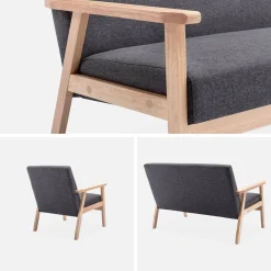 Banco y sillón de madera y tela, 3 plazas