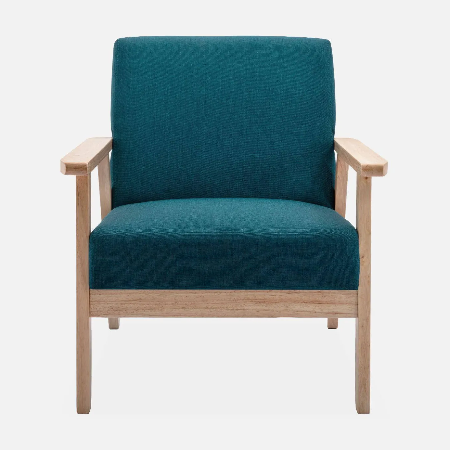 Banco y sillón de madera y tela, 3 plazas