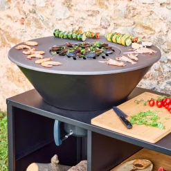 Barbacoa de brasero 80cm con mesa de servicio y funda de protección
