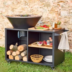 Barbacoa de brasero 80cm con mesa de servicio y funda de protección