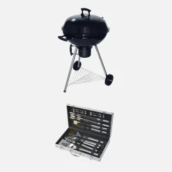 Barbacoa de carbón con maletín de utensilios