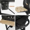Barbacoa de carbón, parrilla y ahumador americano, ruedas y estantes abatibles con funda