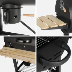 Barbacoa de carbón, parrilla y ahumador americano, ruedas y estantes abatibles con funda