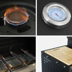 Barbacoa de gas con 4 quemadores, 1 fuego lateral, cocina exterior con estantes, termómetro y funda