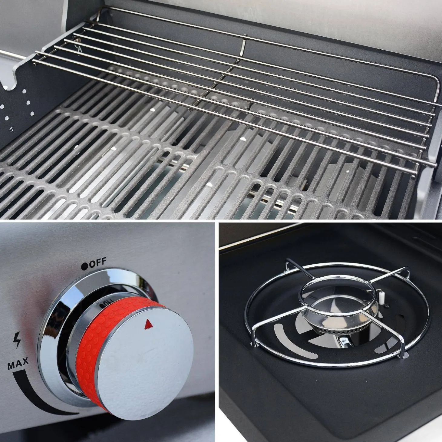 Barbacoa de gas con 3 quemadores con 1 quemador lateral