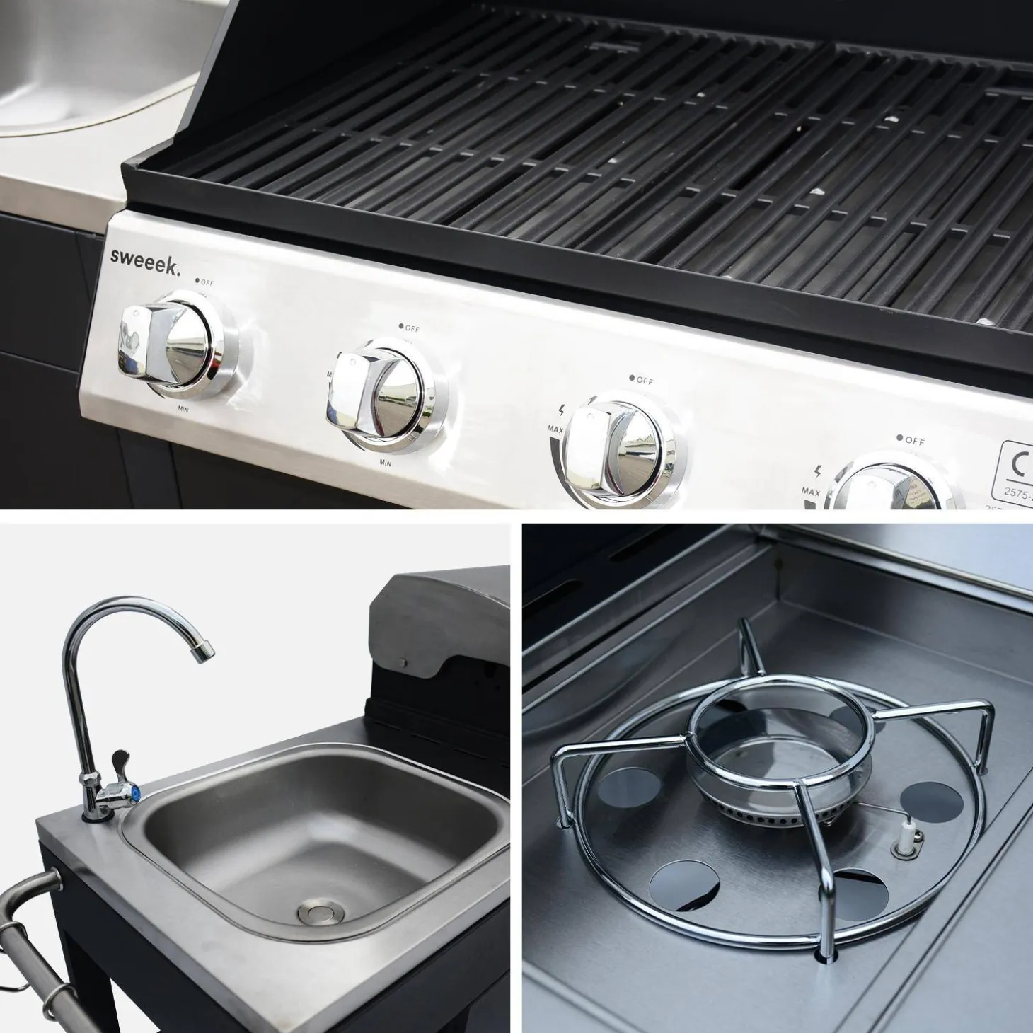 Barbacoa de gas de 5 quemadores con 1 quemador lateral