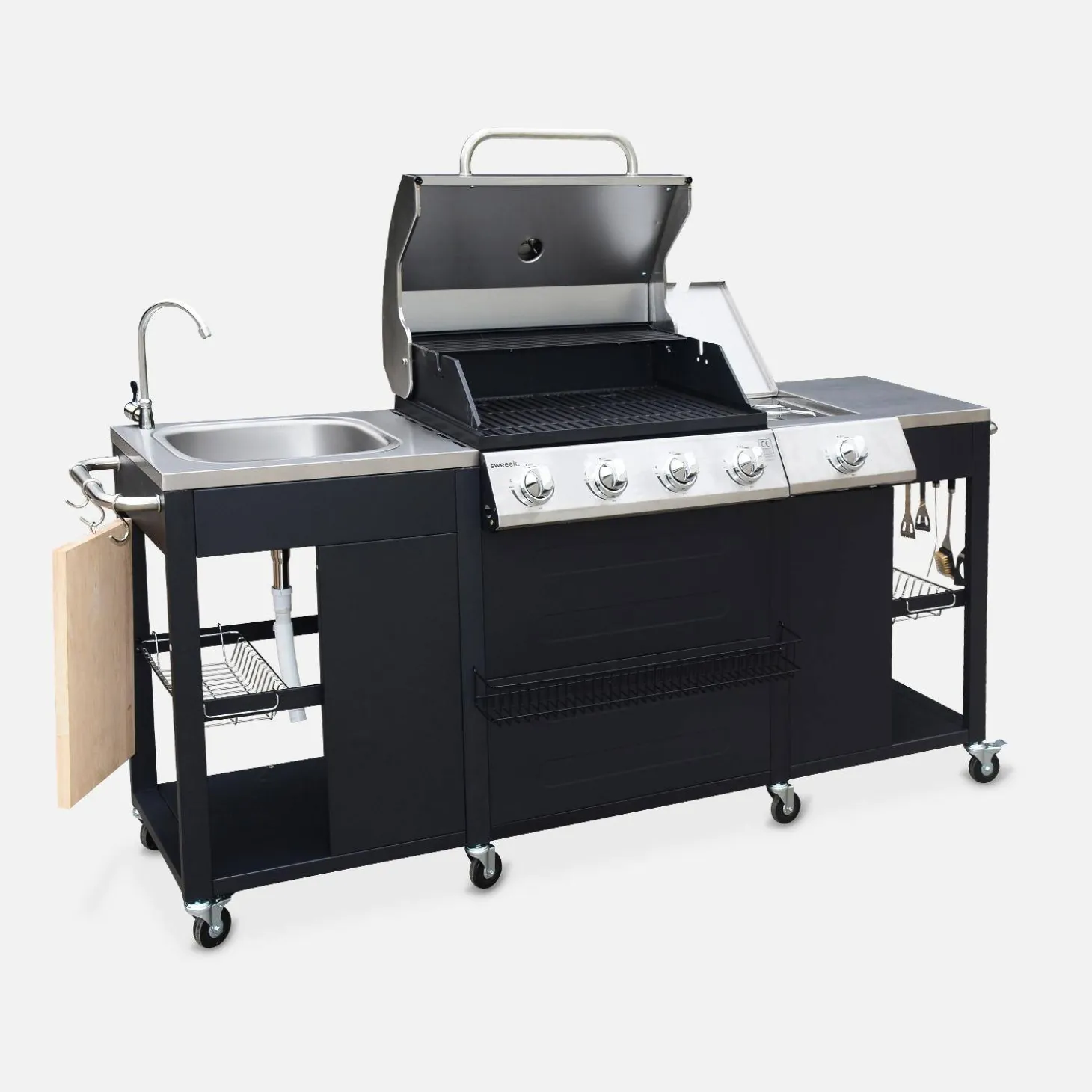 Barbacoa de gas de 5 quemadores con 1 quemador lateral
