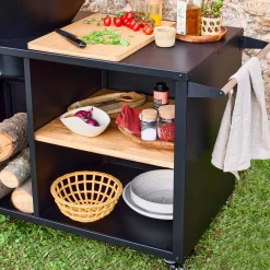 Brasero barbacoa 80cm + carrito con espacios de almacenamiento