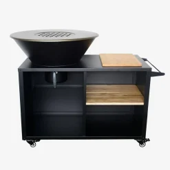 Brasero barbacoa Ø80cm, carrito con espacios de almacenamiento y tapa