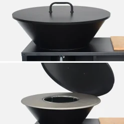 Brasero barbacoa Ø80cm, carrito con espacios de almacenamiento y tapa