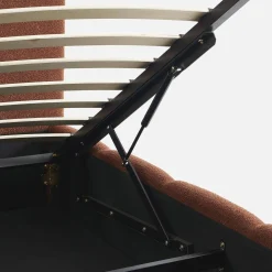 Cama baúl con somier a láminas y cabecero 140cm, acabado en borreguito