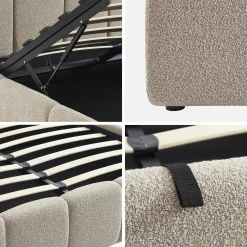 Cama baúl con somier a láminas y cabecero 140cm, acabado en borreguito