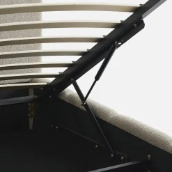 Cama baúl con somier a láminas y cabecero 140cm, acabado en borreguito