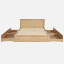 Cama bohemia con somier de láminas y cabecero 140x190cm + 2 cajones decorativos