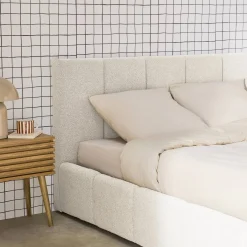 Cama con cajón con somier de láminas y cabecero 160x200cm, acabado en borreguito