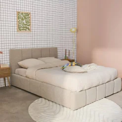 Cama con cajón con somier de láminas y cabecero 160x200cm, acabado en borreguito