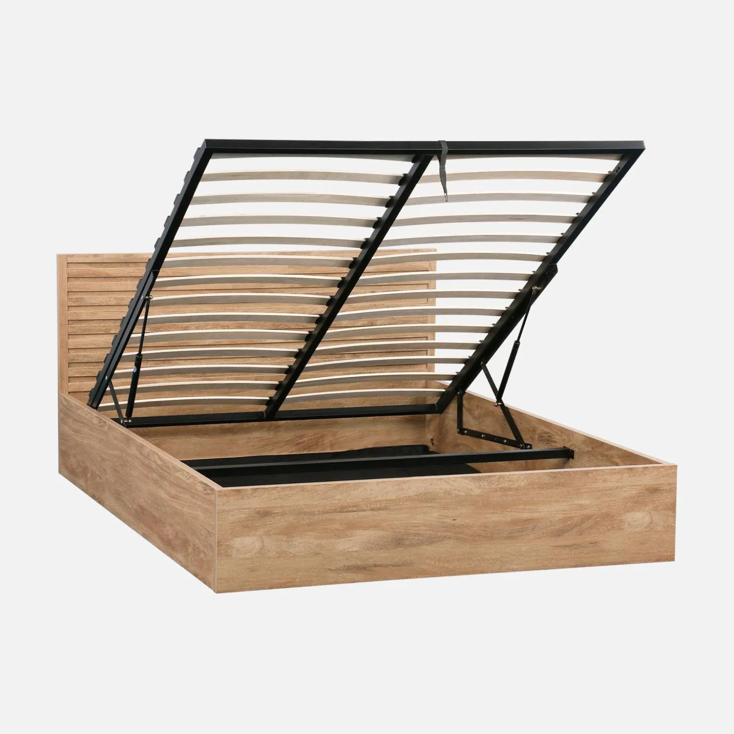 Cama con cajón, somier de láminas y cabecero 140x190cm decoración madera