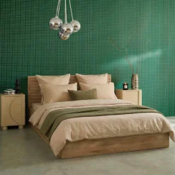 Cama con cajón, somier de láminas y cabecero 160x200cm decoración madera