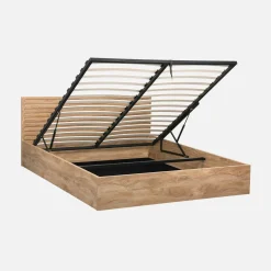 Cama con cajón, somier de láminas y cabecero 160x200cm decoración madera