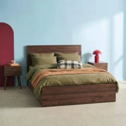 Cama con cajón, somier de láminas y cabecero 140x190cm decoración madera