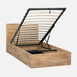 Cama con cajón, somier de láminas y cabecero 90x190cm decorado en madera