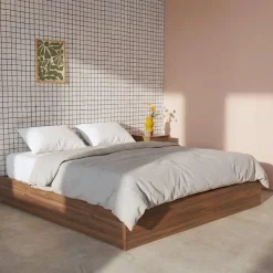 Cama con cajón y somier de láminas 160x200cm, decorado en madera