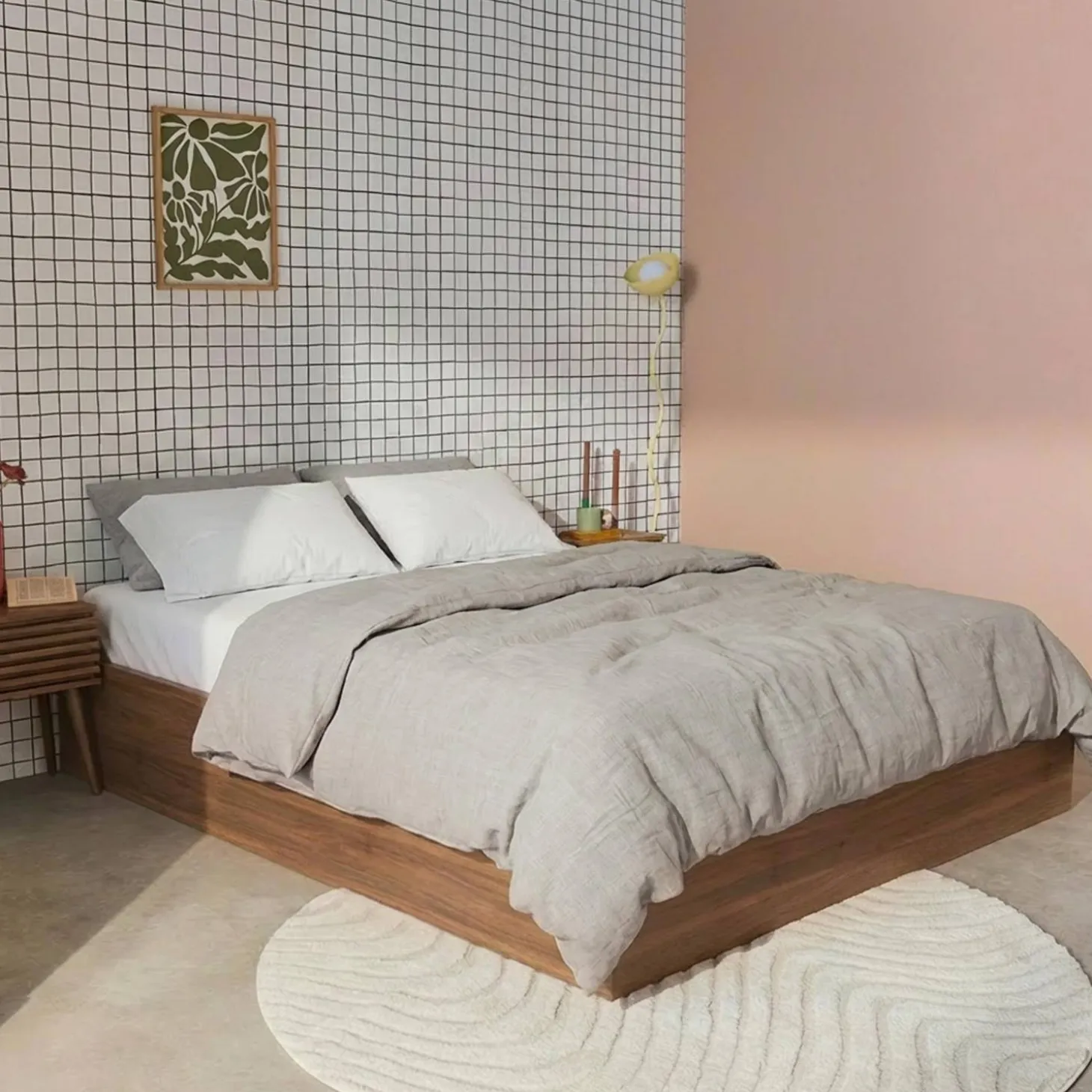 Cama con cajón y somier de láminas 140x190cm, decoración madera