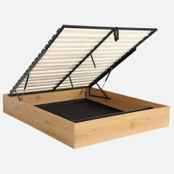 Cama con cajón y somier de láminas 160x200cm, decorado en madera