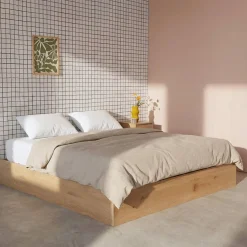 Cama con cajón y somier de láminas 160x200cm, decorado en madera