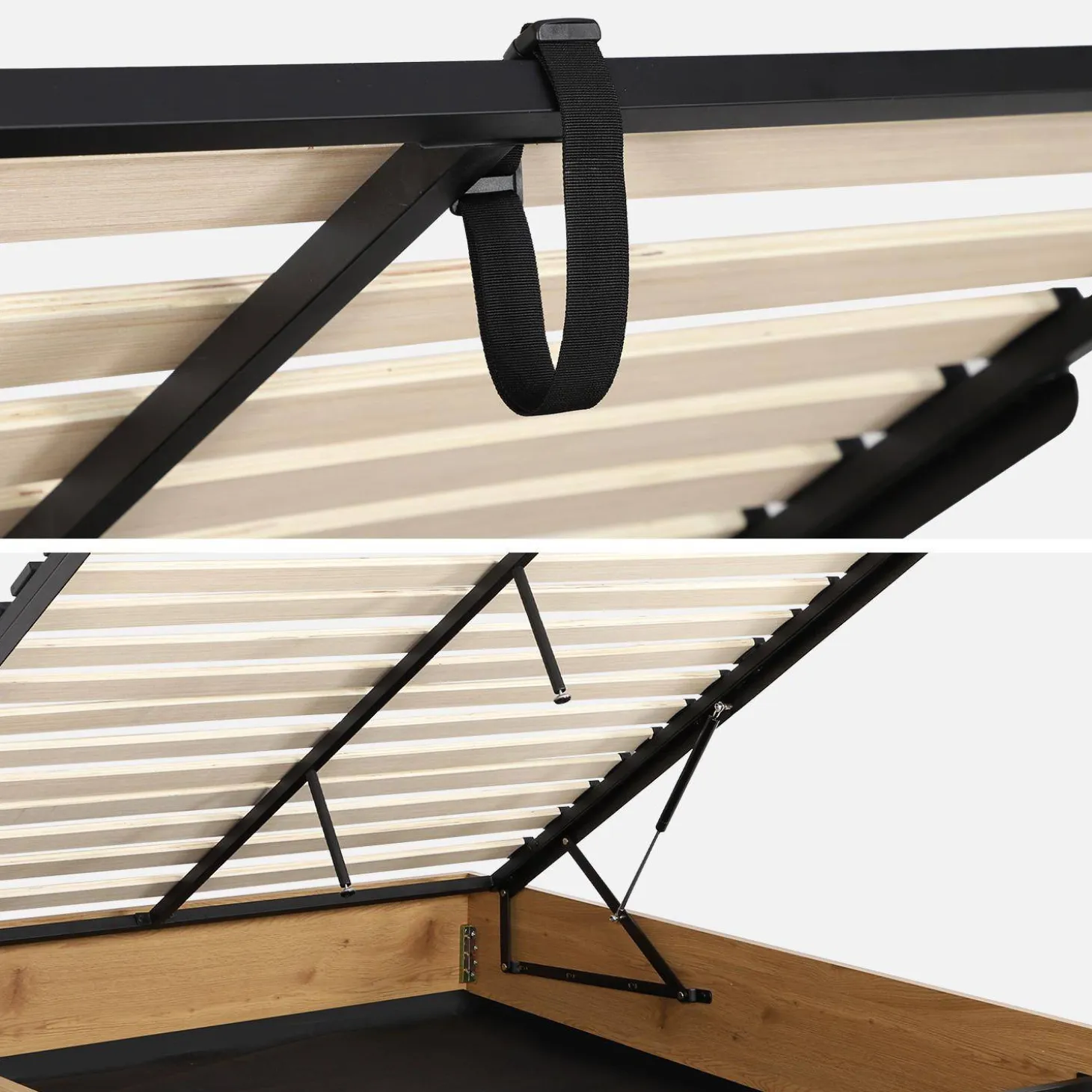 Cama con cajón y somier de láminas 160x200cm, decorado en madera