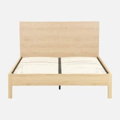 Cama con somier a láminas y cabecero 140x190cm, decoración madera