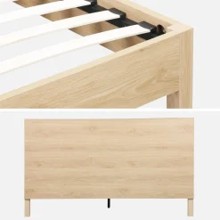 Cama con somier a láminas y cabecero 160x200cm, decoración madera
