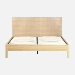 Cama con somier a láminas y cabecero 160x200cm, decoración madera