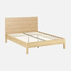Cama con somier a láminas y cabecero 160x200cm, decoración madera