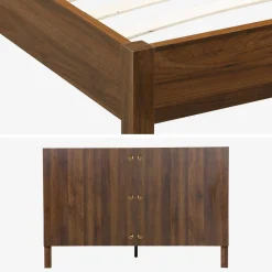 Cama con somier a láminas y cabecero 140x190cm, decoración madera