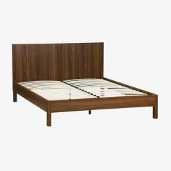 Cama con somier a láminas y cabecero 160x200cm, decoración madera