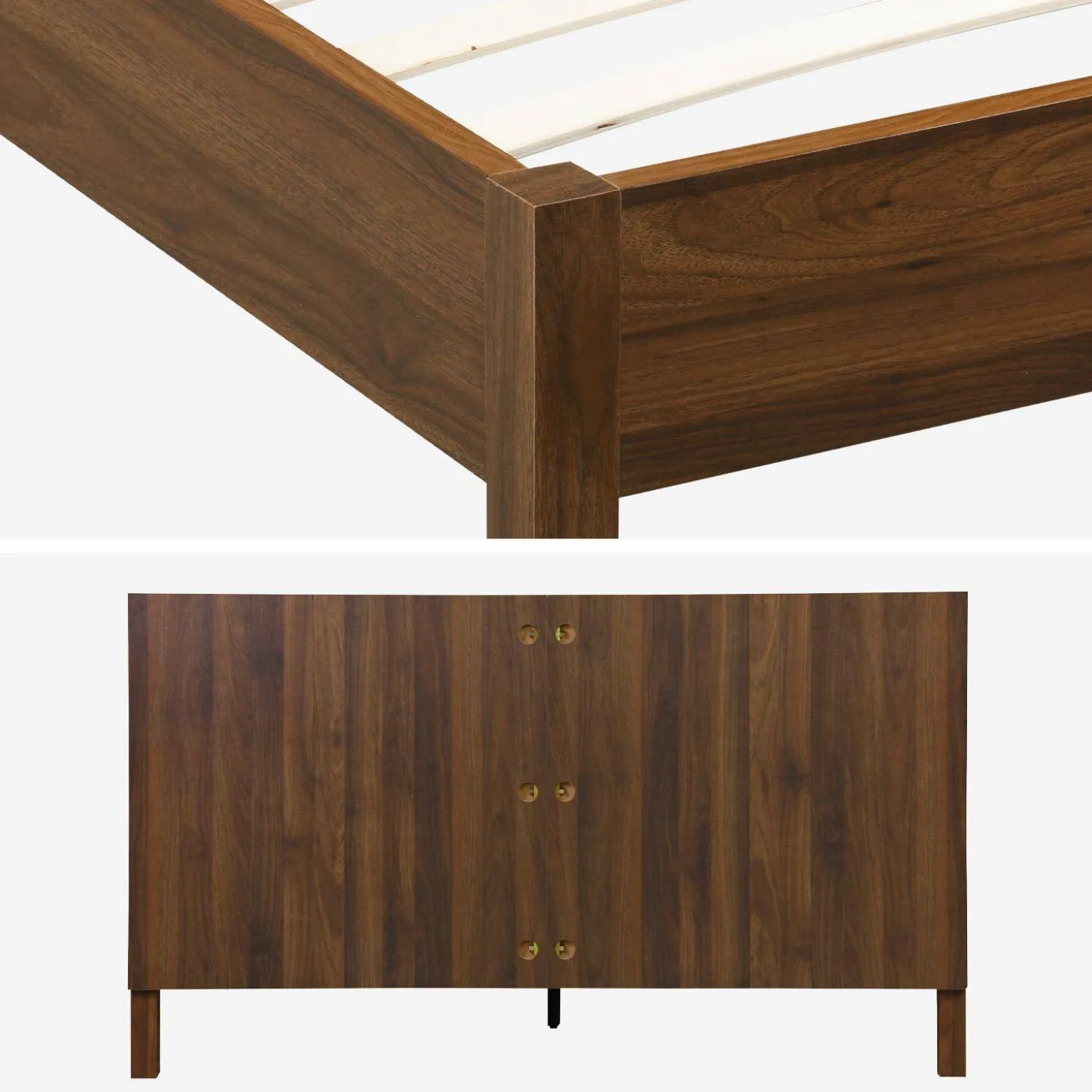 Cama con somier a láminas y cabecero 160x200cm, decoración madera