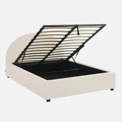 Cama con somier abatible y cabecero 140x190cm, acabado en borreguito