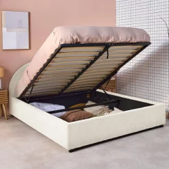 Cama con somier abatible y cabecero 140x190cm, acabado en borreguito