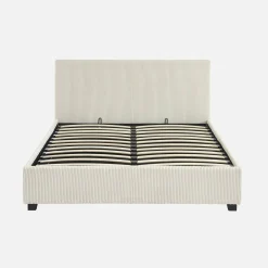 Cama con somier abatible y cabecero con acabado en pana gruesa, 140x190cm